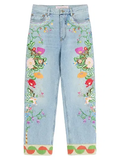 Valentino Garavani Women's Embroidered Denim Pants | Thumbnail 1