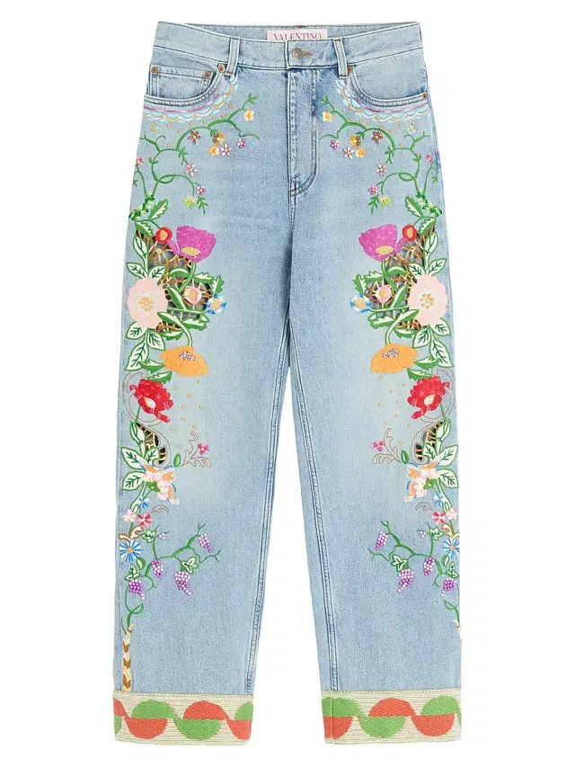 Women's Embroidered Denim Pants - Multicolour