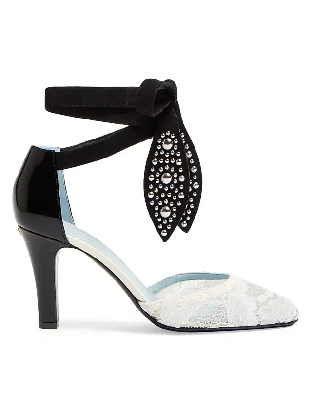 Valentino Garavani Women's 85MM Foliefoliage Pumps in Abrasive Calfskin and Lace -  Nude Black