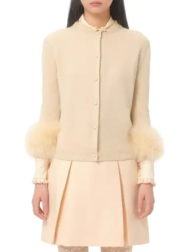 Valentino Garavani Women's Cardigan with Feathers - Birch - Size XS | Thumbnail 2