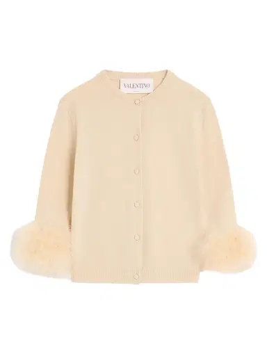 Valentino Garavani Women's Cardigan with Feathers - Birch - Size XS | Thumbnail 1