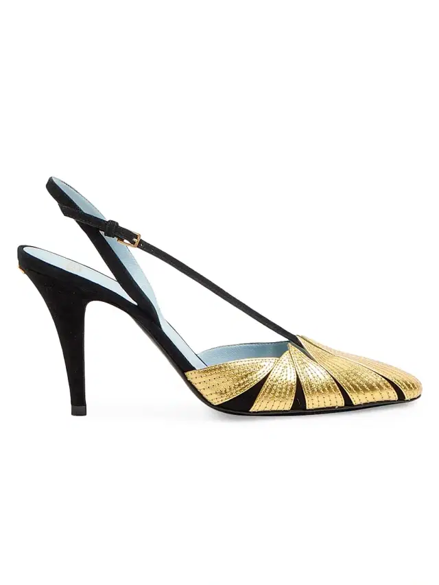 Valentino Garavani Women's Foliefoliage Suede Slingback Pumps 90MM - Black Gold
