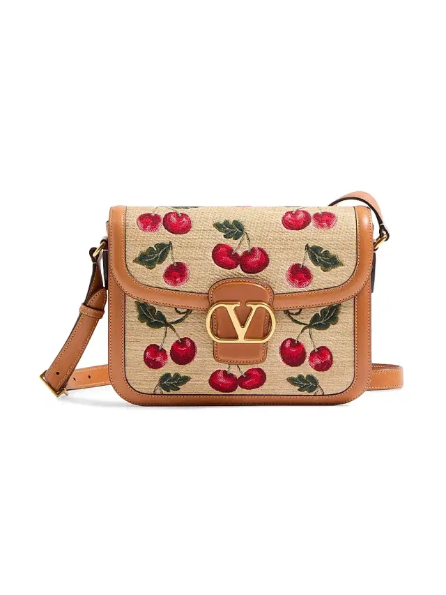Valentino Garavani Women's 9to5 Shoulder Bag in Synthetic Jacquard Raffia - Natural Red