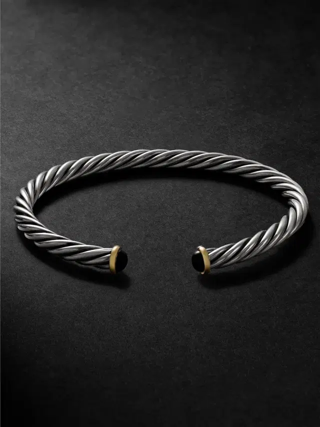 David Yurman Cable Sterling Silver and 14-Karat Gold Onyx Cuff - Men
