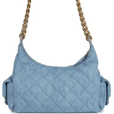 Chanel Chanel Large Cargo Hobo Bag Light Blue Washed Denim Brushed Gold Hardware | Thumbnail 4