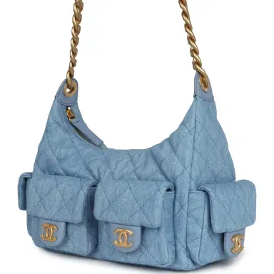 Chanel Chanel Large Cargo Hobo Bag Light Blue Washed Denim Brushed Gold Hardware | Thumbnail 5