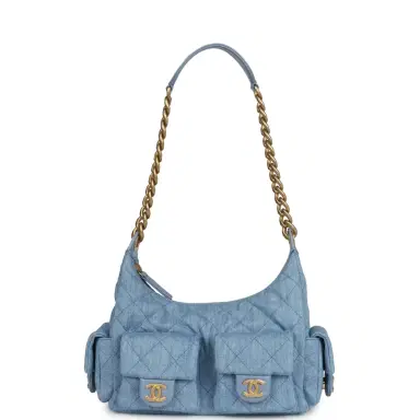 Chanel Chanel Large Cargo Hobo Bag Light Blue Washed Denim Brushed Gold Hardware | Thumbnail 8