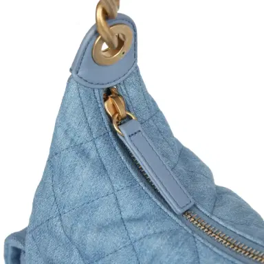 Chanel Chanel Large Cargo Hobo Bag Light Blue Washed Denim Brushed Gold Hardware | Thumbnail 9