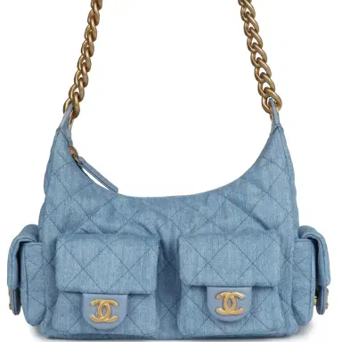 Chanel Chanel Large Cargo Hobo Bag Light Blue Washed Denim Brushed Gold Hardware | Thumbnail 1