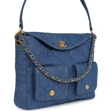 Chanel Chanel Large Supple Twins Hobo Bag Blue Denim Brushed Gold Hardware | Thumbnail 2