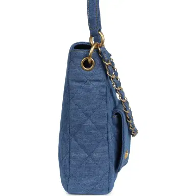 Chanel Chanel Large Supple Twins Hobo Bag Blue Denim Brushed Gold Hardware | Thumbnail 3