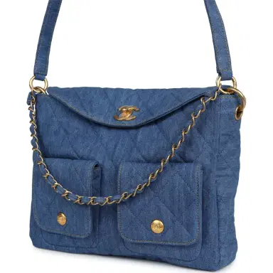 Chanel Chanel Large Supple Twins Hobo Bag Blue Denim Brushed Gold Hardware | Thumbnail 5