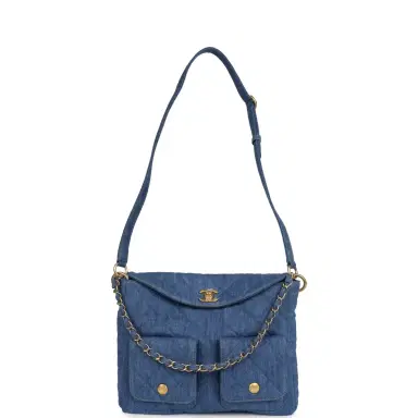 Chanel Chanel Large Supple Twins Hobo Bag Blue Denim Brushed Gold Hardware | Thumbnail 7