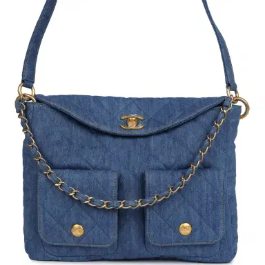 Chanel Chanel Large Supple Twins Hobo Bag Blue Denim Brushed Gold Hardware | Thumbnail 1