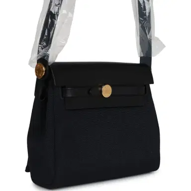 HERMÈS Hermes Herbag Zip 20 Mini Black Toile Militaire Canvas and Black Vache Hunter Gold Hardware | Thumbnail 2