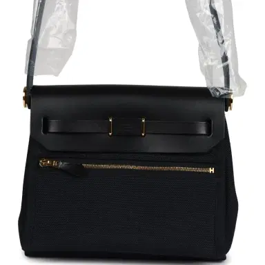 HERMÈS Hermes Herbag Zip 20 Mini Black Toile Militaire Canvas and Black Vache Hunter Gold Hardware | Thumbnail 4