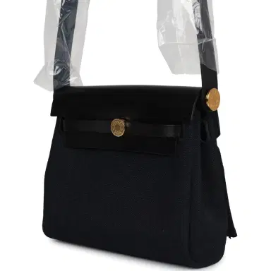 HERMÈS Hermes Herbag Zip 20 Mini Black Toile Militaire Canvas and Black Vache Hunter Gold Hardware | Thumbnail 5
