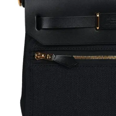 HERMÈS Hermes Herbag Zip 20 Mini Black Toile Militaire Canvas and Black Vache Hunter Gold Hardware | Thumbnail 9