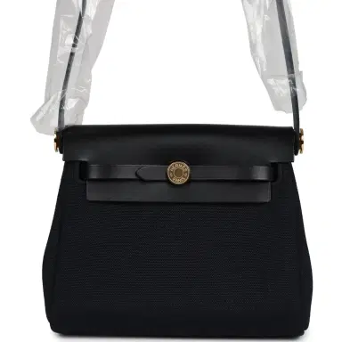 HERMÈS Hermes Herbag Zip 20 Mini Black Toile Militaire Canvas and Black Vache Hunter Gold Hardware | Thumbnail 1