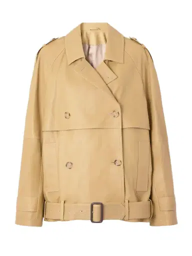 TOTEME Double-breasted Belted Layered Leather Jacket | Thumbnail 1 TOTEME Double-breasted Belted Layered Leather Jacket | Thumbnail 1