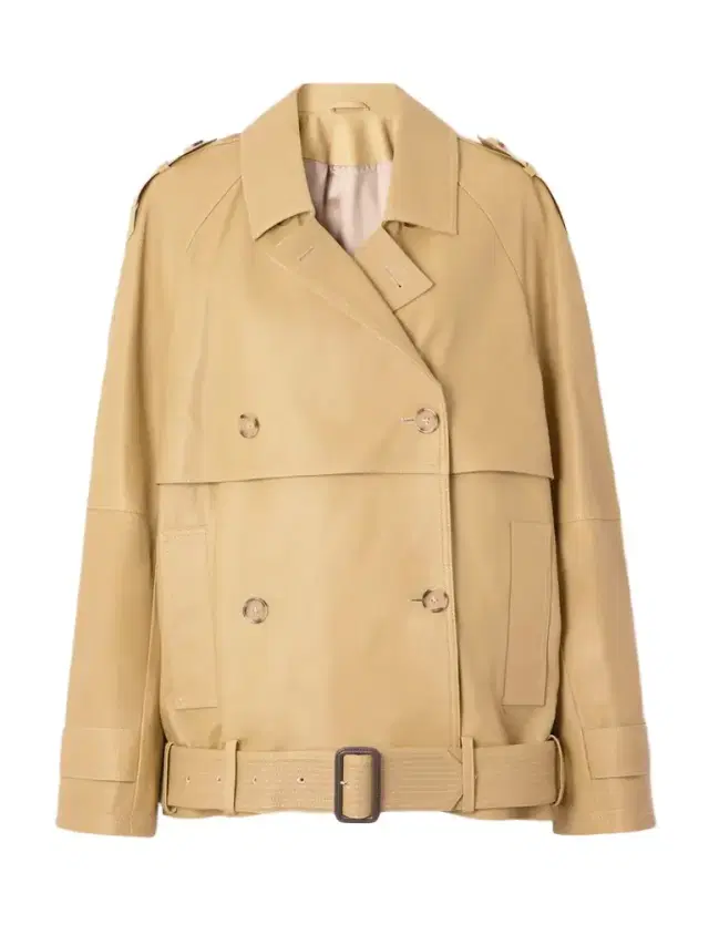 Double-breasted Belted Layered Leather Jacket