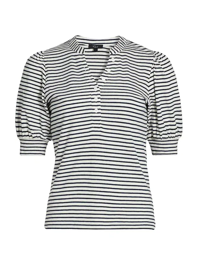 RAILS Women's Jewel Striped Cotton Puff-Sleeve Henley
