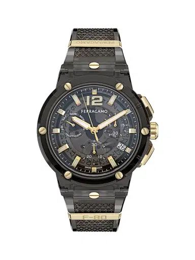 FERRAGAMO Men's F-80 Translucent Chronograph Watch/44MM - Black | Thumbnail 1 FERRAGAMO Men's F-80 Translucent Chronograph Watch/44MM - Black | Thumbnail 1