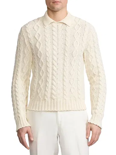 Ralph Lauren Purple Label Men's Cable-Knit Cotton-Blend Sweater - Classic Cream | Thumbnail 3 Ralph Lauren Purple Label Men's Cable-Knit Cotton-Blend Sweater - Classic Cream | Thumbnail 3