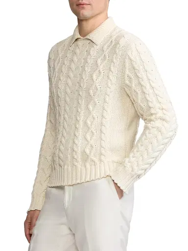 Ralph Lauren Purple Label Men's Cable-Knit Cotton-Blend Sweater - Classic Cream | Thumbnail 4 Ralph Lauren Purple Label Men's Cable-Knit Cotton-Blend Sweater - Classic Cream | Thumbnail 4