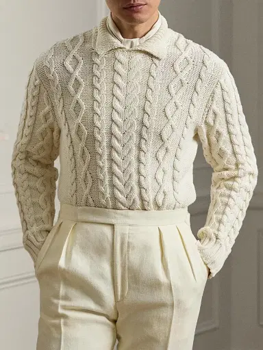 Ralph Lauren Purple Label Men's Cable-Knit Cotton-Blend Sweater - Classic Cream | Thumbnail 6 Ralph Lauren Purple Label Men's Cable-Knit Cotton-Blend Sweater - Classic Cream | Thumbnail 6
