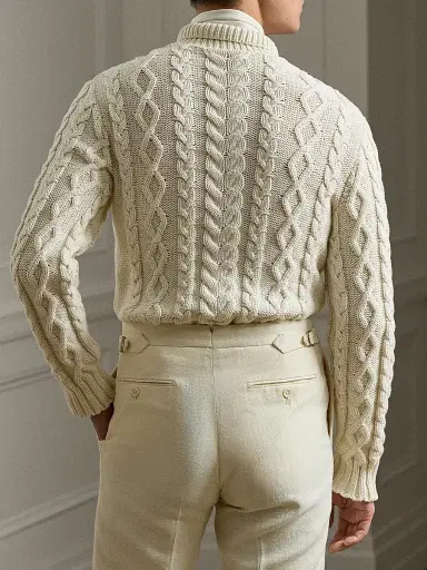 Ralph Lauren Purple Label Men's Cable-Knit Cotton-Blend Sweater - Classic Cream | Thumbnail 7 Ralph Lauren Purple Label Men's Cable-Knit Cotton-Blend Sweater - Classic Cream | Thumbnail 7