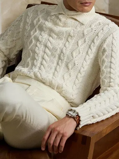 Ralph Lauren Purple Label Men's Cable-Knit Cotton-Blend Sweater - Classic Cream | Thumbnail 8 Ralph Lauren Purple Label Men's Cable-Knit Cotton-Blend Sweater - Classic Cream | Thumbnail 8