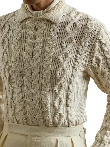 Ralph Lauren Purple Label Men's Cable-Knit Cotton-Blend Sweater - Classic Cream | Thumbnail 9 Ralph Lauren Purple Label Men's Cable-Knit Cotton-Blend Sweater - Classic Cream | Thumbnail 9