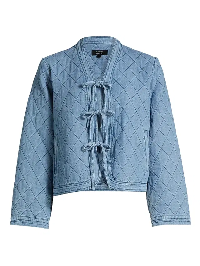 If Only Studio Women's Bow Quilted Denim Jacket - Light Denim