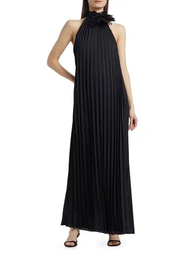 Ungaro Women's Blakely Pleated Halterneck Gown - Black | Thumbnail 3