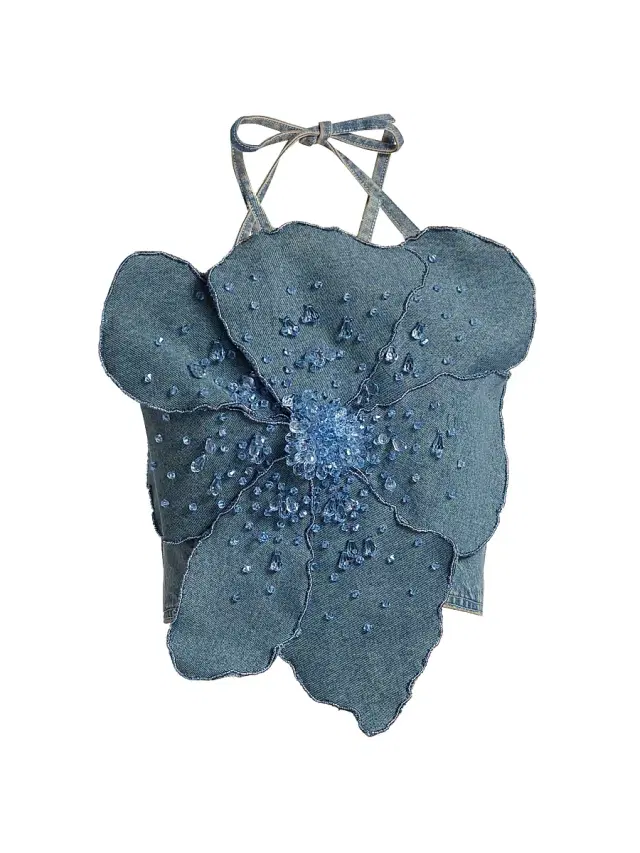 Women's Nostalgic Sky Crystal-Embellished Denim Tank - Light Blue