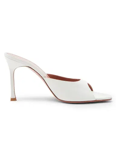 Amina Muaddi Women's Alexa 95MM Leather Mules - Nappa White - Size 11 | Thumbnail 1 Amina Muaddi Women's Alexa 95MM Leather Mules - Nappa White - Size 11 | Thumbnail 1