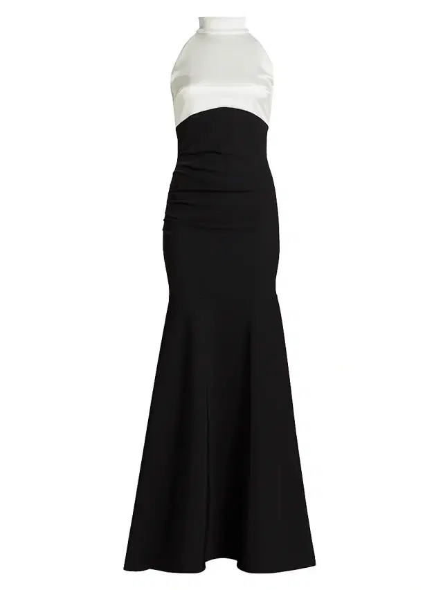Chiara Boni La Petite Robe Women's Gaga Two-Tone Halter Trumpet Gown - Black White