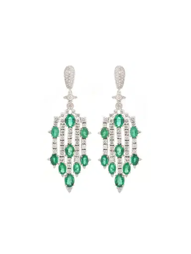 Wish Fine Jewelry 15.65ct Diamond Emerald 14K Gold Statement Earrings | Thumbnail 1