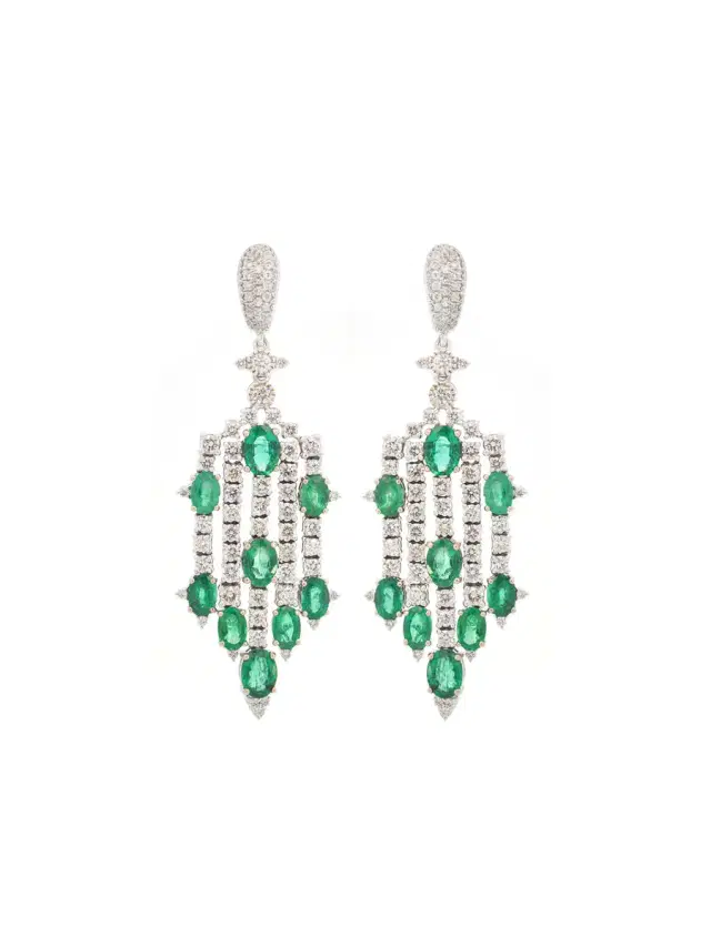 Wish Fine Jewelry 15.65ct Diamond Emerald 14K Gold Statement Earrings