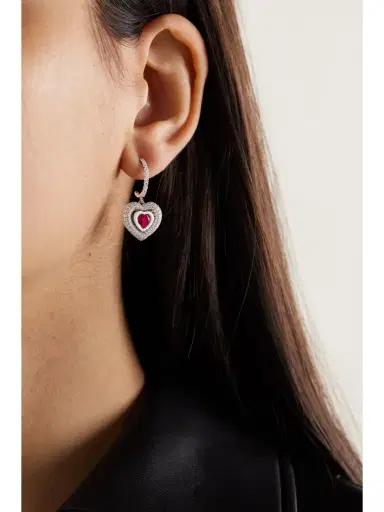 Kamyen Manaal Heart 18-karat White Gold, Enamel, Ruby And Diamond Earrings | Thumbnail 2 Kamyen Manaal Heart 18-karat White Gold, Enamel, Ruby And Diamond Earrings | Thumbnail 2