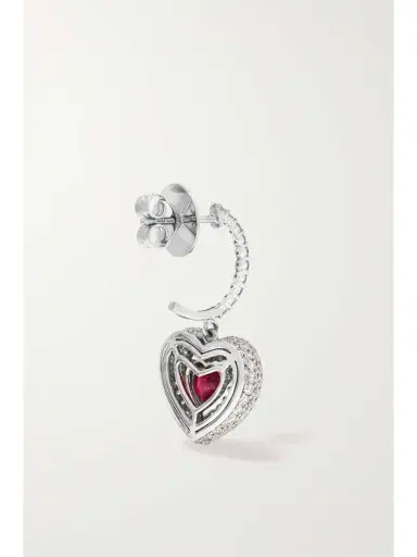 Kamyen Manaal Heart 18-karat White Gold, Enamel, Ruby And Diamond Earrings | Thumbnail 4 Kamyen Manaal Heart 18-karat White Gold, Enamel, Ruby And Diamond Earrings | Thumbnail 4