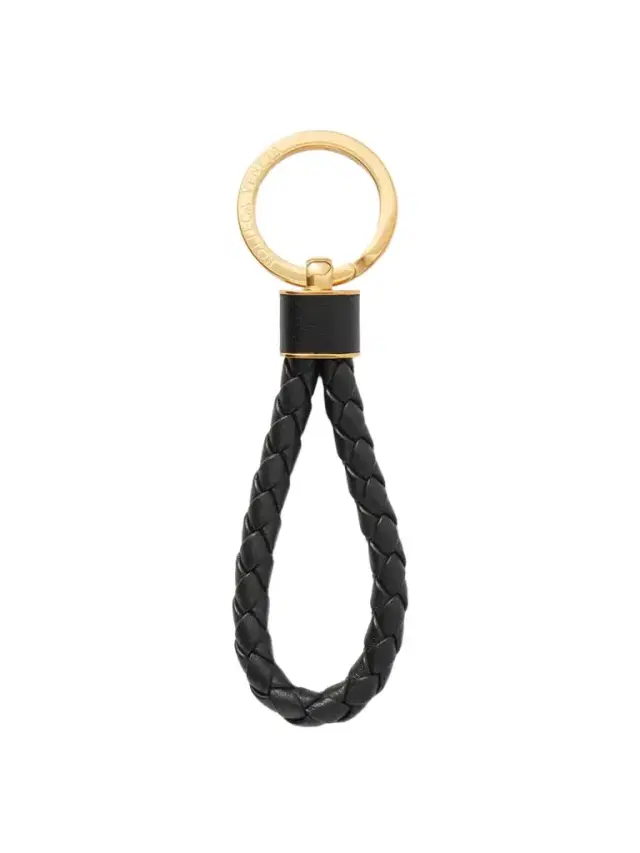Intrecciato Leather And Gold-tone Keyring