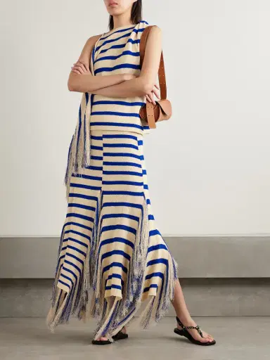 Proenza Schouler Yves Asymmetric Fringed Striped Knitted Maxi Skirt | Thumbnail 2