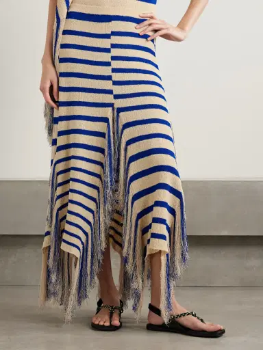 Proenza Schouler Yves Asymmetric Fringed Striped Knitted Maxi Skirt | Thumbnail 3