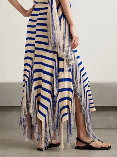 Proenza Schouler Yves Asymmetric Fringed Striped Knitted Maxi Skirt | Thumbnail 4