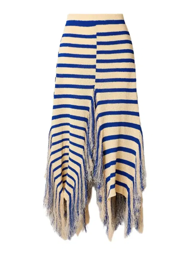 Yves Asymmetric Fringed Striped Knitted Maxi Skirt