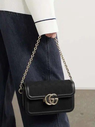 Gucci Leather-trimmed Canvas-jacquard Shoulder Bag | Thumbnail 2 Gucci Leather-trimmed Canvas-jacquard Shoulder Bag | Thumbnail 2