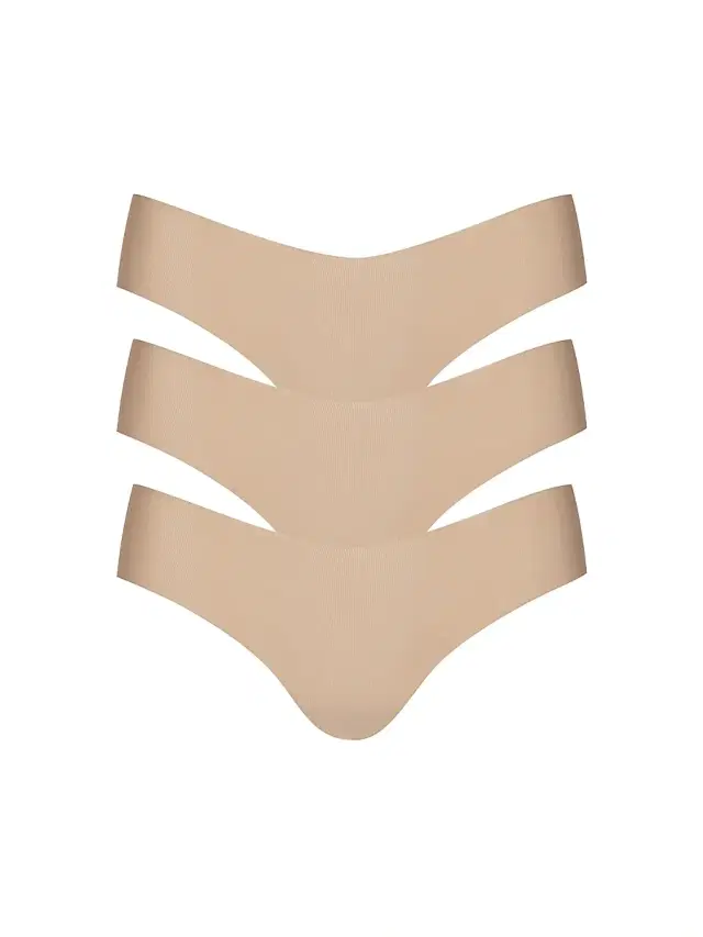 Women's Invisible Rib Thong 3-Pack - Beige