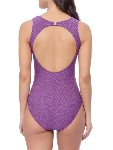 Gottex Swimwear Women's Textured Back Cut-Out One-Piece Swimsuit - Purple - Size 12 | Thumbnail 3